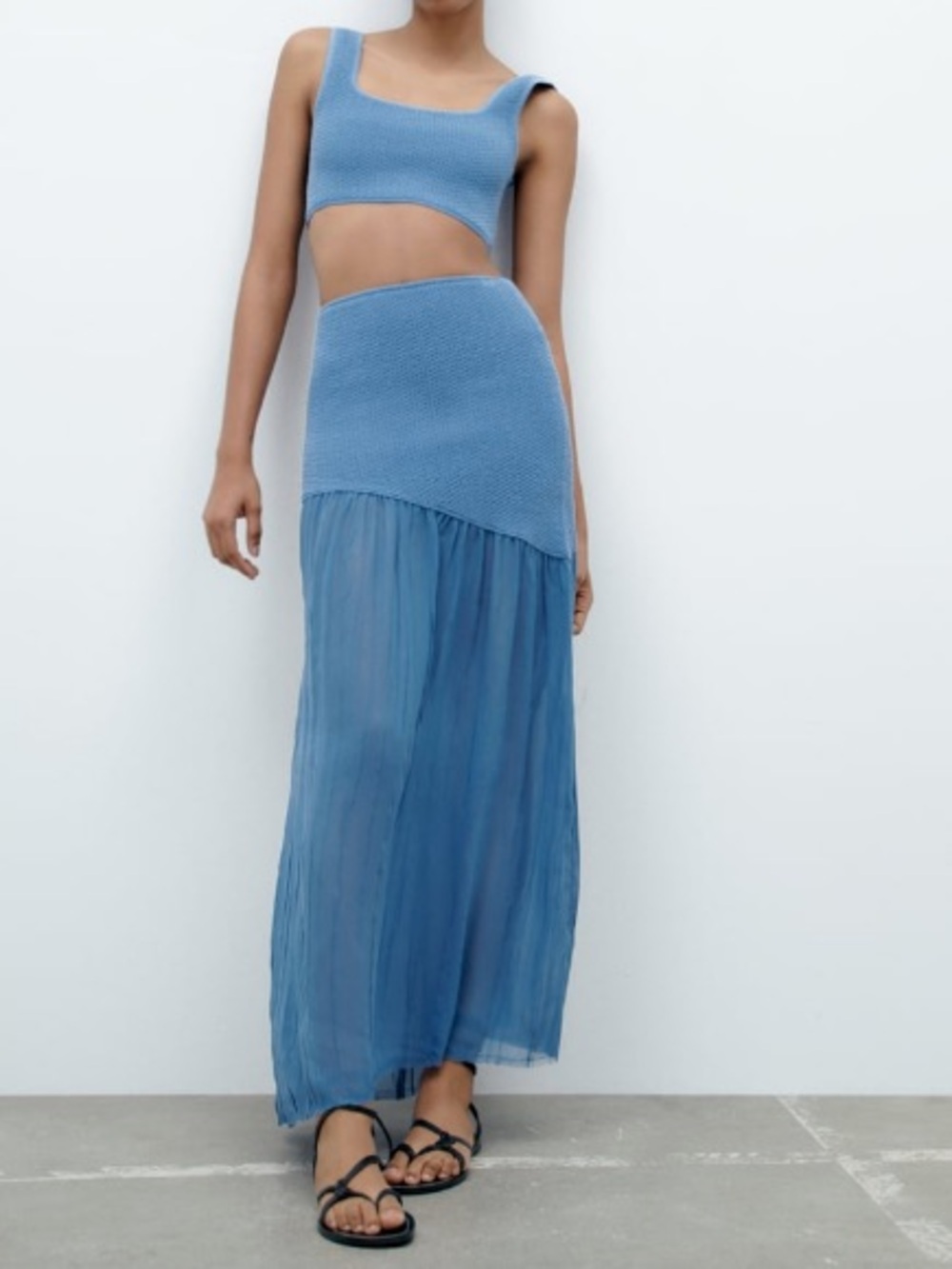 Zara Blue Knit & Sheer Maxi Skirt Matching Set